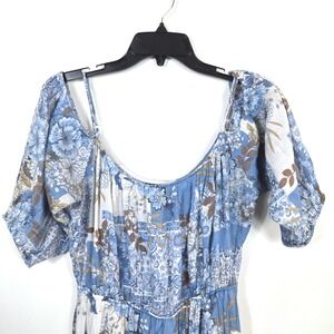 Stella & Julie Blue Floral Cold Shoulder Patchwork Print Maxi Dress 10 Cottage